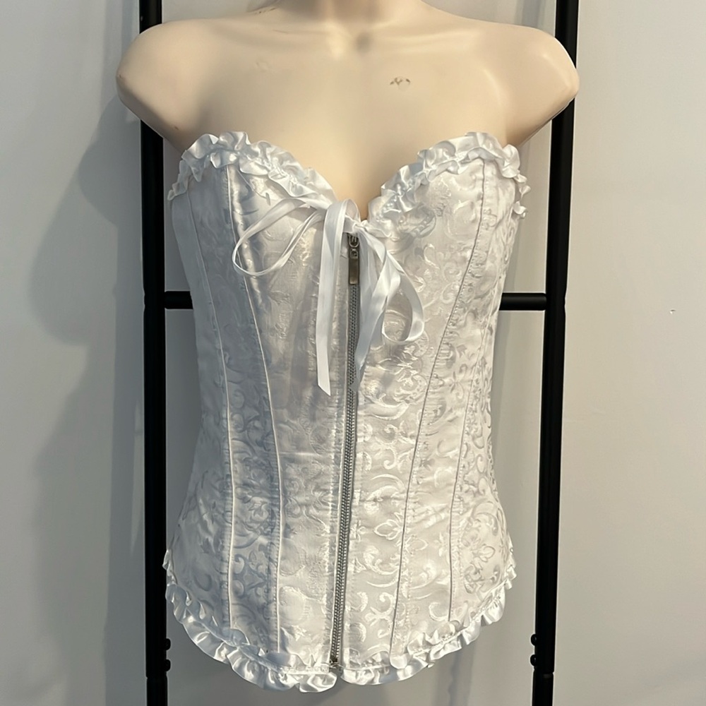 ADORE ME White Corset LARGE Ruffle Tie Bride Bridal Wedding Ruffle Trim Y2K